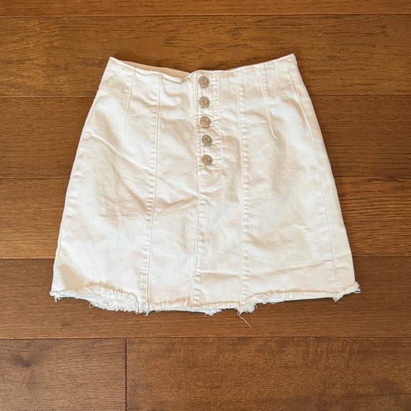 harper heritage Dresses & Skirts - White Button-Front Denim Mini Skirt with Frayed Hem